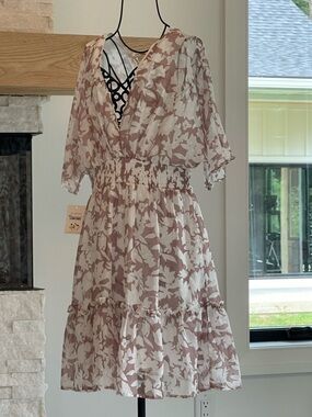 Smocked Waist V-Neck Midi Dress in Blush Floral